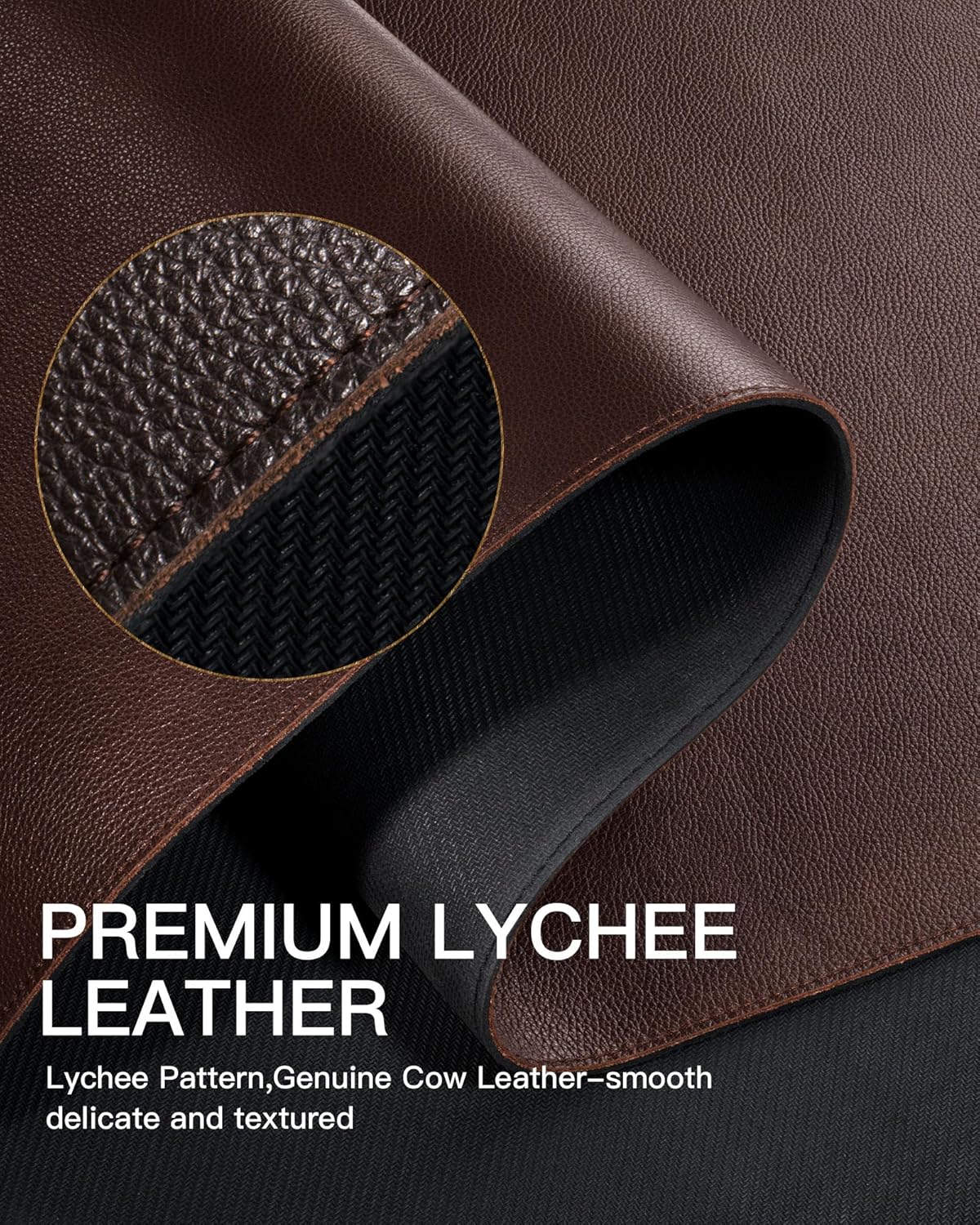 YSAGi Genuine Leather Desk Mat, 31.5"x15.8" Office Desk Pad, Thick Premium Table Pad with Stitched Line, Non-Slip Laptop Writing Pad with Rubber Base (Dark Brown, 31.5"x15.8")