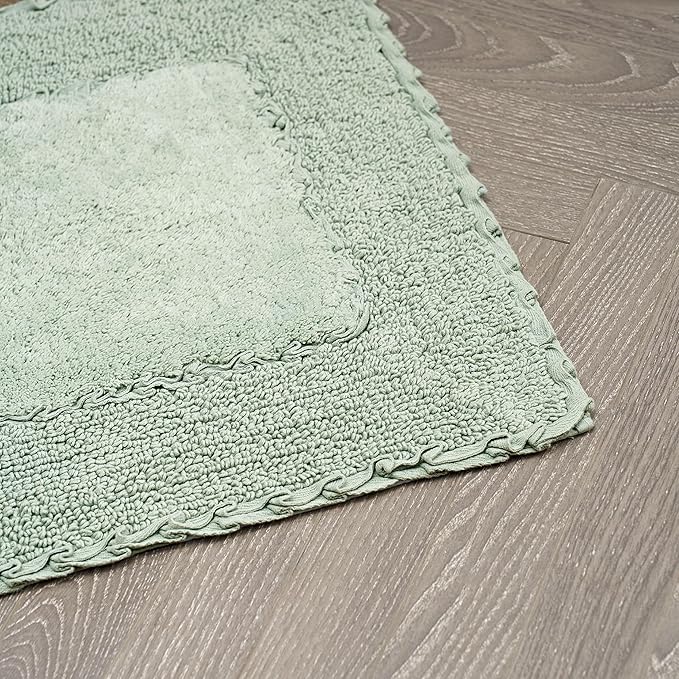 Laura Ashley Ruffle Border 100% Cotton Bath Rug Set, Sage Green, 17" x 24"/ 20" x 32"