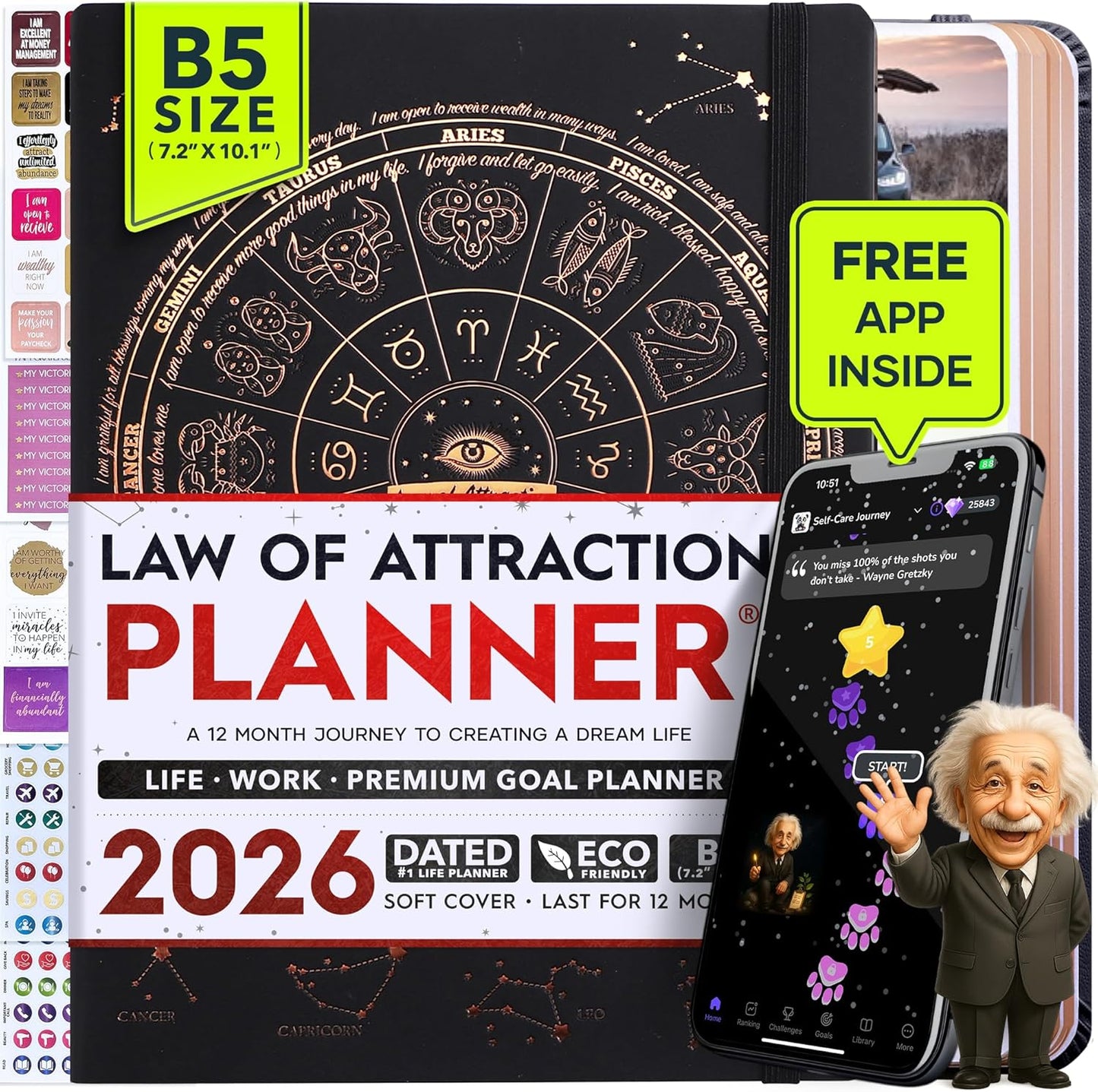 2026 Planner Weekly and Monthly | Law of Attraction Planner with Panduo App | A 12 Month Journey for Productivity, Gratitude & Goal Setting | Includes Foldable Vision Board, Gift Box & Stickers