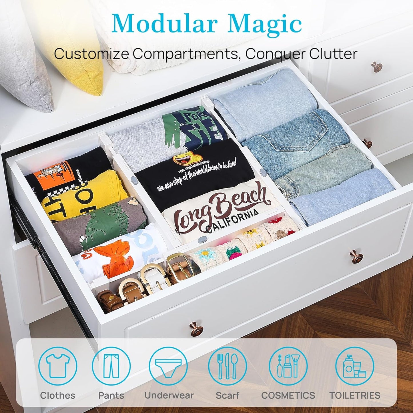 Vtopmart 16 Pack Drawer Dividers for Clothes, 4" High 11.6"-17" Adjustable Expandable Dresser Drawer Organizer, Plastic Drawers Separator for Dresser, Baby Clothes, Underwear, Kitchen & Office Storage