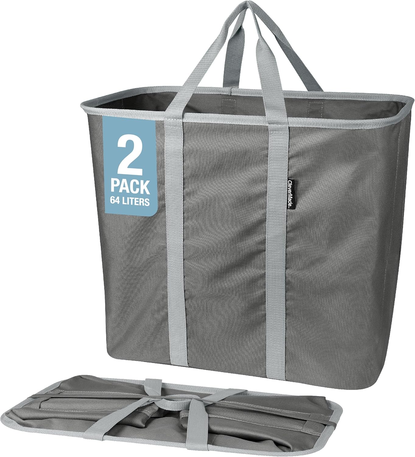CleverMade Collapsible Laundry Caddy - Gray Stone Gray 2 Pack 64L / 17 Gal - Foldable Storage Organization Container Clothes Room Storage Solution