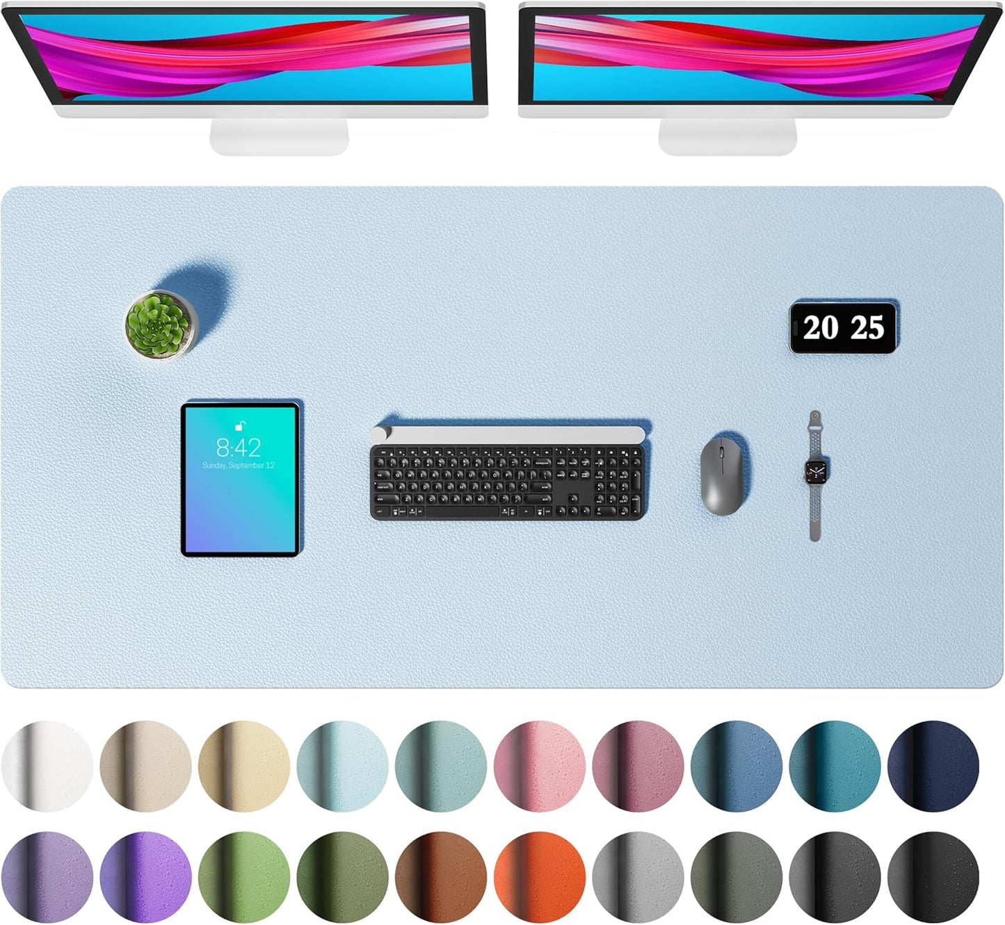 Aothia Faux Leather Desk Mat – Large Mouse Pad, Non-Slip PU Leather Blotter, Waterproof Writing Surface for Office and Home (Baby Blue, 47.2" x 23.6")