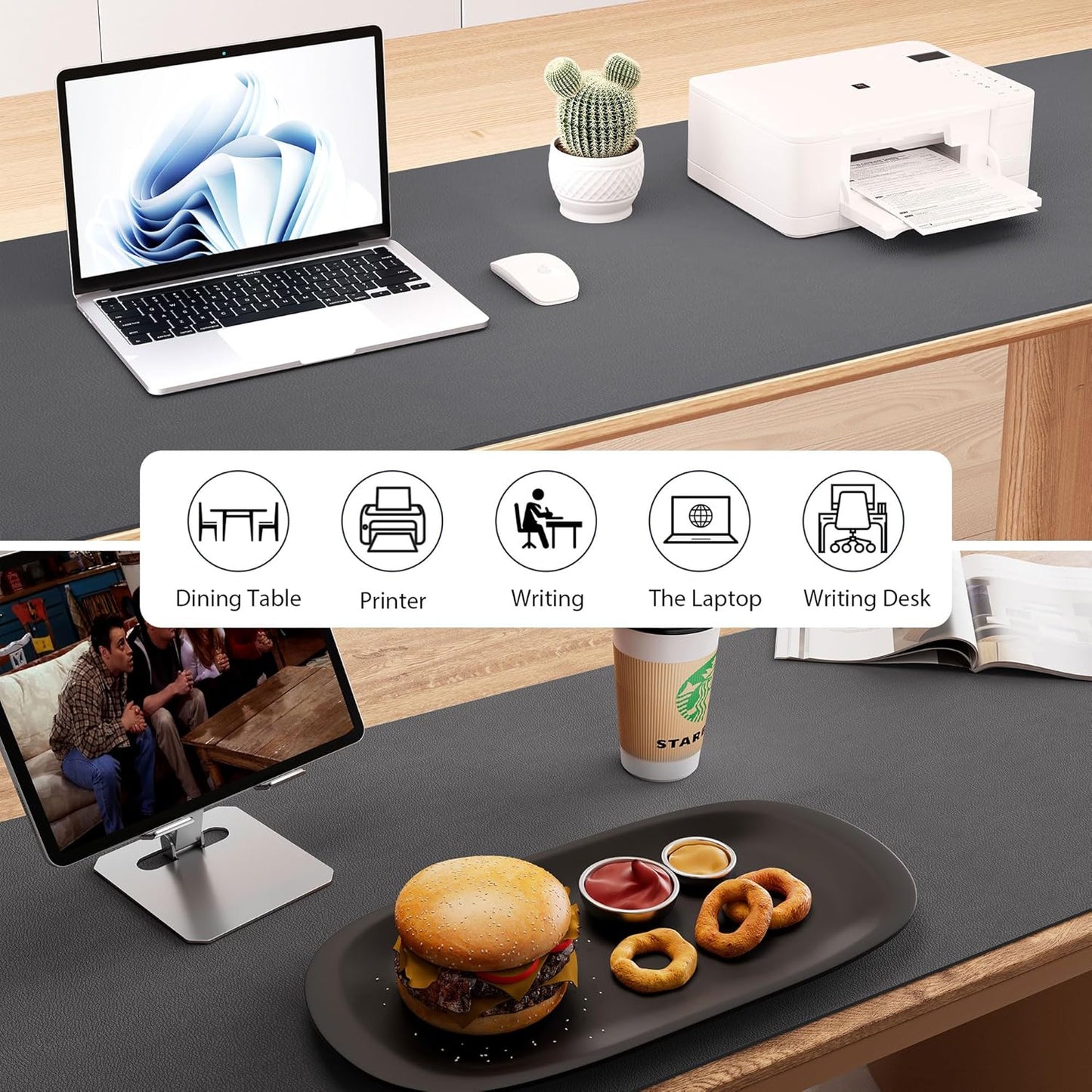 Aothia Leather Desk Pad Protector, Office Desk Mat, Large Mouse Pad, Laptop Desk Pad, Non-Slip PU Leather Desk Blotter, Waterproof Desk Writing Pad for Office and Home (Grey, 55" x 17")