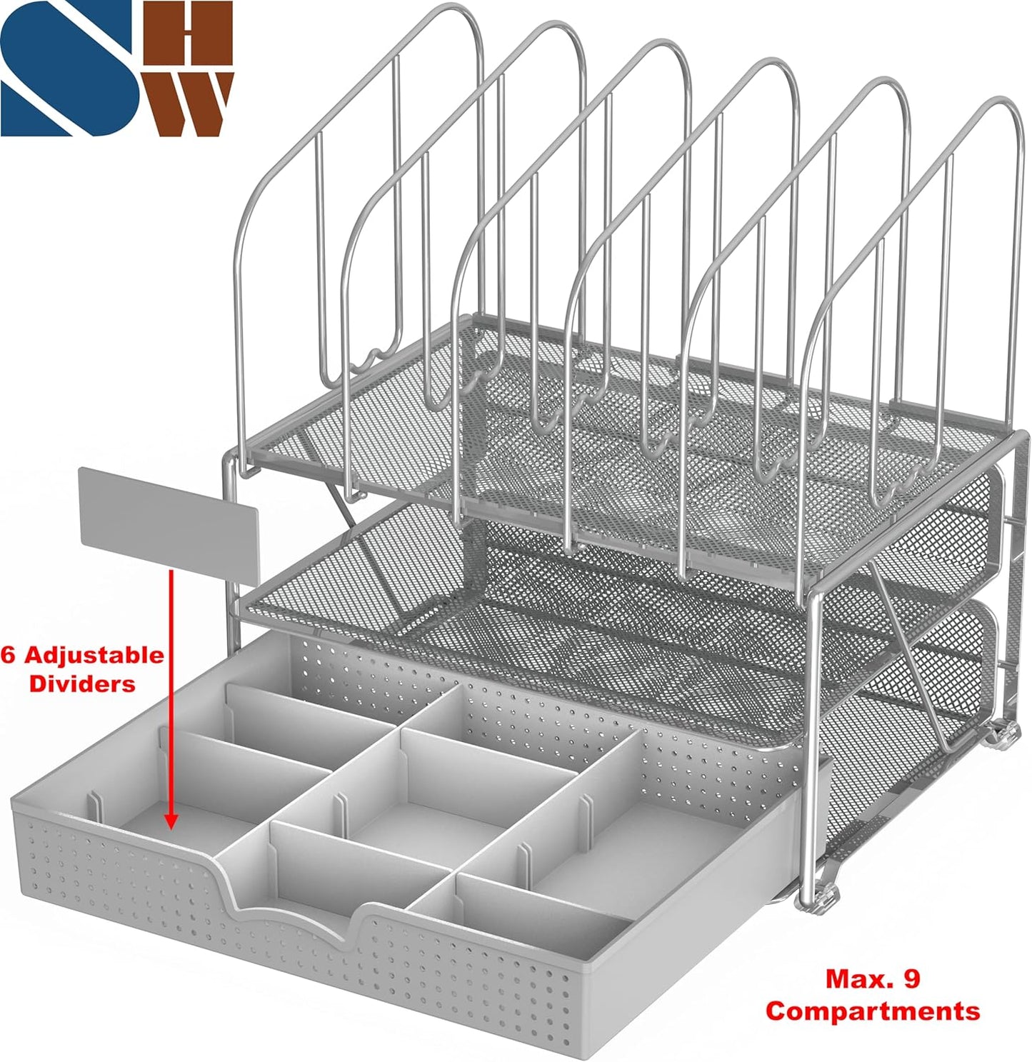Deco Brothers Desk File Organizer with Letter Tray and 5 Upright File Stand, Silver