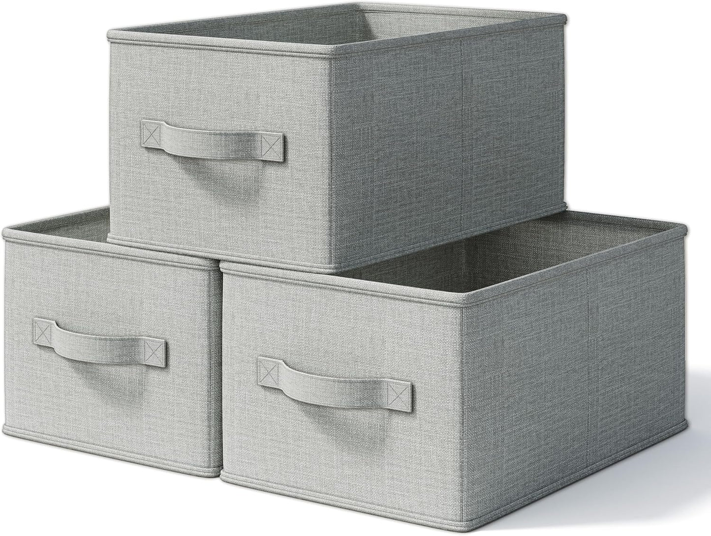 3 Pack Fabric Storage Bins for Shelves | 11.5x8.75x6.5in Closet Storage Baskets | Collapsible Storage Bins | Fabric Closet Organizers with Handles | Light Gray