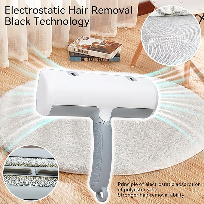 Pet Hair Remover & Lint Roller - Removes Cat/Dog Hair from Car Interiors, Furniture, Couches, Carpets, and Bedding - Reusable & Washable Animal Fur Removal Tool for Pet Owners (White&Gray)