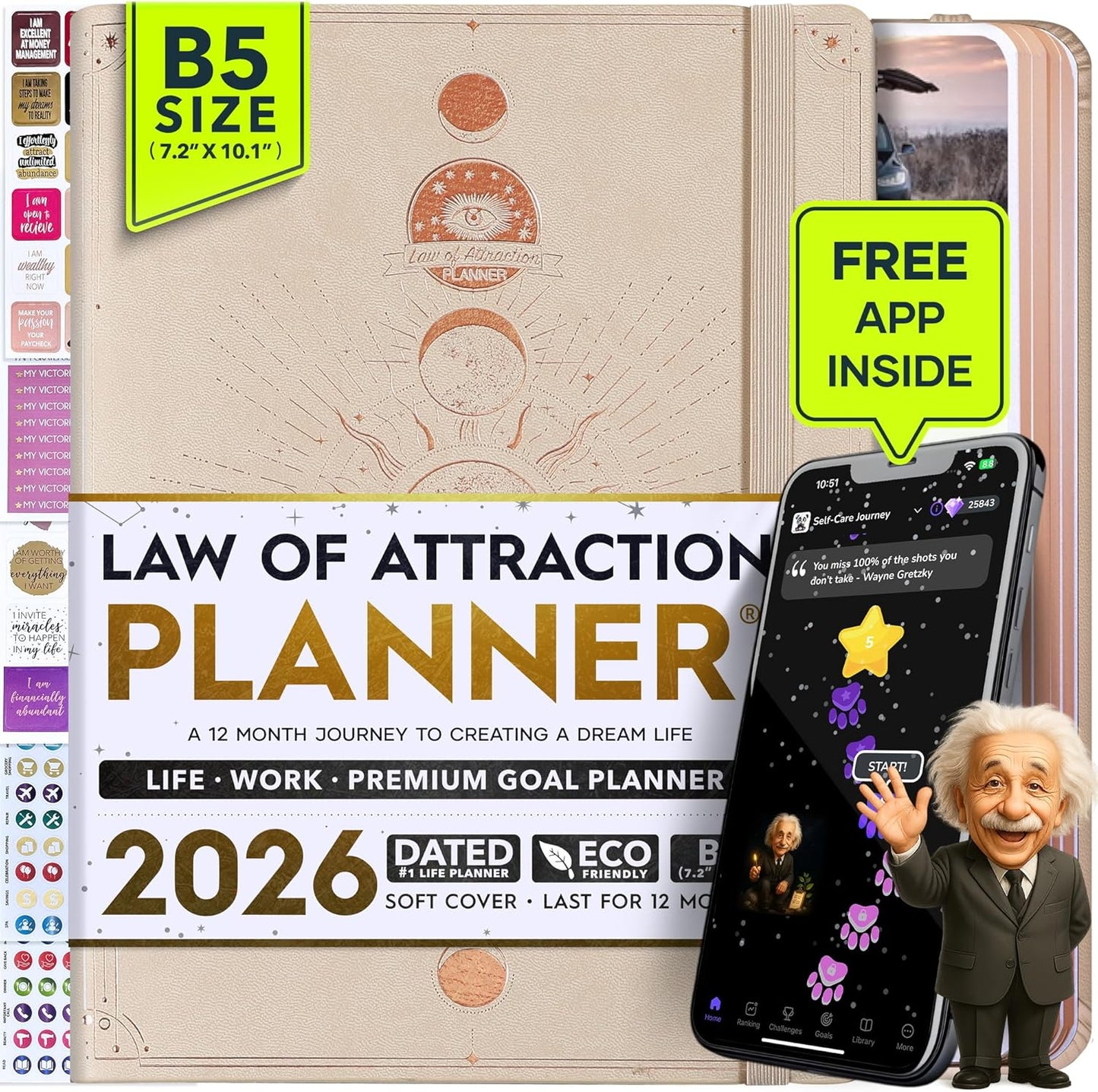 2026 Planner Weekly and Monthly | Law of Attraction Planner with Panduo App | A 12 Month Journey for Productivity, Gratitude & Goal Setting | Includes Foldable Vision Board, Gift Box & Stickers