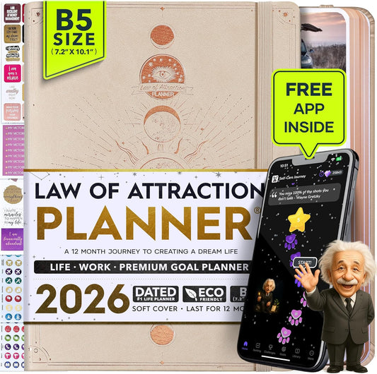 2026 Planner Weekly and Monthly | Law of Attraction Planner with Panduo App | A 12 Month Journey for Productivity, Gratitude & Goal Setting | Includes Foldable Vision Board, Gift Box & Stickers