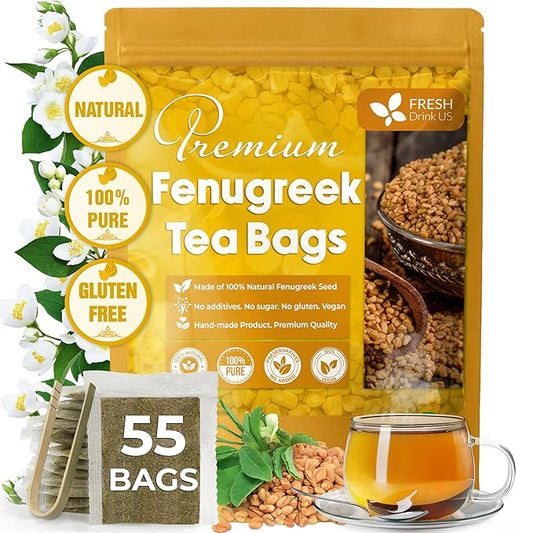 FreshDrinkUS, Premium 55 Fenugreek Tea Bags, 100% Natural & Pure from Fenugreek. Fenugreek Herbal Tea. Made with Natural Material Tea Bags. No Sugar, No Caffeine, No Gluten, Vegan.