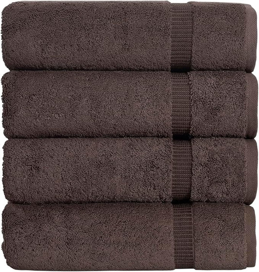 SALBAKOS 100% Turkish Cotton Bath Towel Set of 4 27x54 inch | Heirloom Quality | Hotel & Spa Collection | Soft, Super Absorbent, Long Lasting Bath Towels | Made in Turkey (Chocolate, 4 Bath Towels)