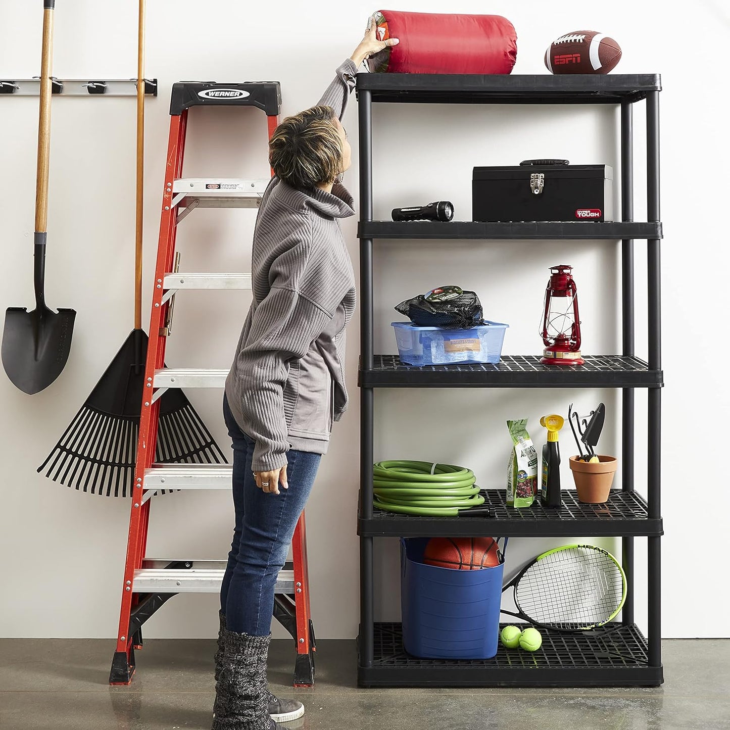 Gracious Living 72 Inch 5 Shelf Heavy Duty Light Weight Garage or Indoor Storage Unit Holds up to 150 Pounds with Easy Assembly (1 Pack), Black