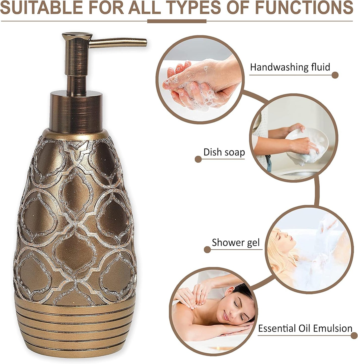 Zahari Home 4pc Spindle Stylish Bathroom Accessories Set Bathroom Soap Dispenser, Tumbler, Tooth Brush Holder and Soap Dish Modern Classic Luxury Contemporary Decor Unique Design Modern Bath Set