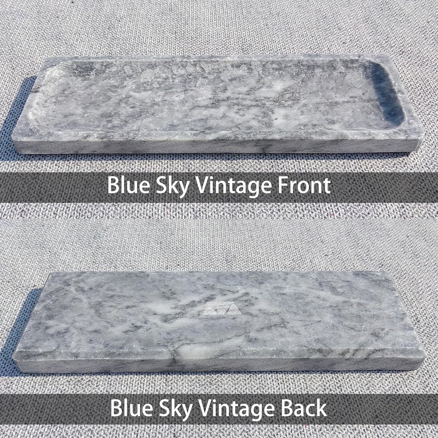 Vintage Natural Marble Vanity Tray: 10.6" x 3.5" Rectangular Decorative Organizer for Bathroom Kitchen Dresser Desk Entryway Decor, Blue Sky