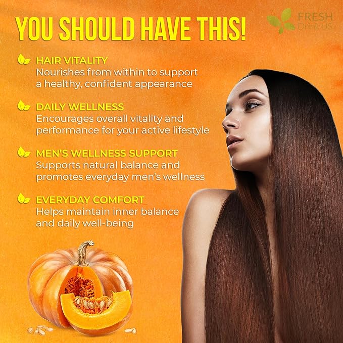 FreshDrinkUS, 330 Premium Pumpkin Seed Oil Softgels with Saw Palmetto, 3000mg Per Serving, Cold Pressed, Pure Virgin Oil, Great Hair Support, Non-GMO, Gluten-Free, Vegan
