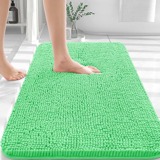 OLANLY Bathroom Rugs 36x24, Extra Soft Absorbent Chenille Bath Rugs, Rubber Backing Quick Dry, Machine Washable Bath Mats for Bathroom Floor, Tub and Shower, Home Decor Accessories, Mint Green