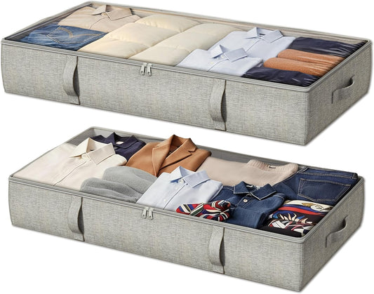 2-Pack Under Bed Storage Containers, 6 Inches Tall Underbed Clothes Storage Organizer Bin with Sturdy Sidewalls/Bottom, Underbed Storage Bins 2 Storage Thin Bins