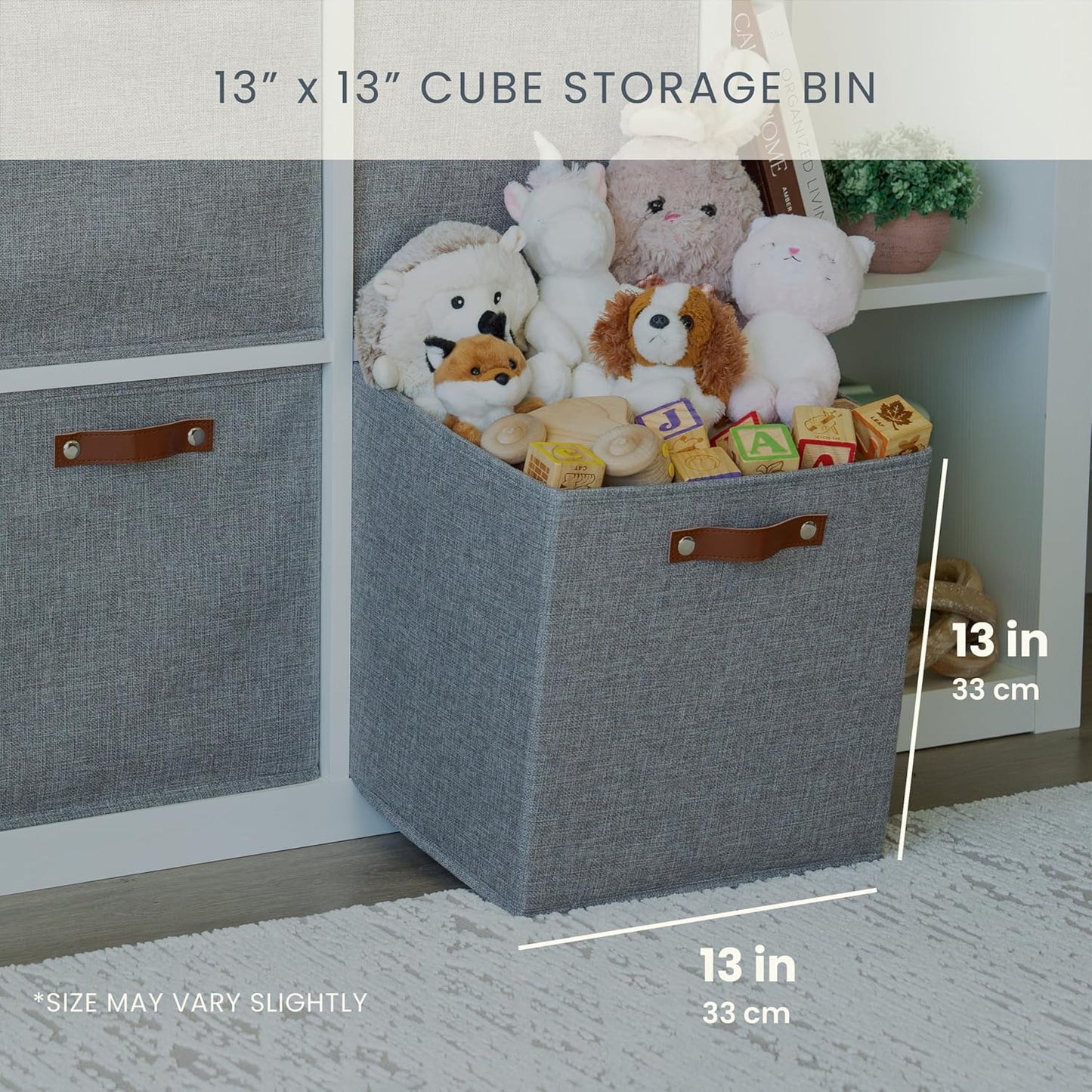 OrganiHaus 13" x 13" x 13" Cube Fabric Storage Bins Set of 4, Canvas Storage Cubes w/ Vegan Handles, 13 inch Collapsible Bins for Kallax, Cubbies Organizer, 13x13 Basket for Decor - Grey