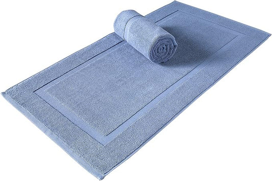 SALBAKOS 100% Turkish Cotton Bath Mat Set 2-Piece - 20x34 inch, Premium Quality Hotel & Spa Collection, Soft, Absorbent, Long Lasting, Durable Bathroom Rugs | Made in Turkey (Blue, 2 Bath Mats)