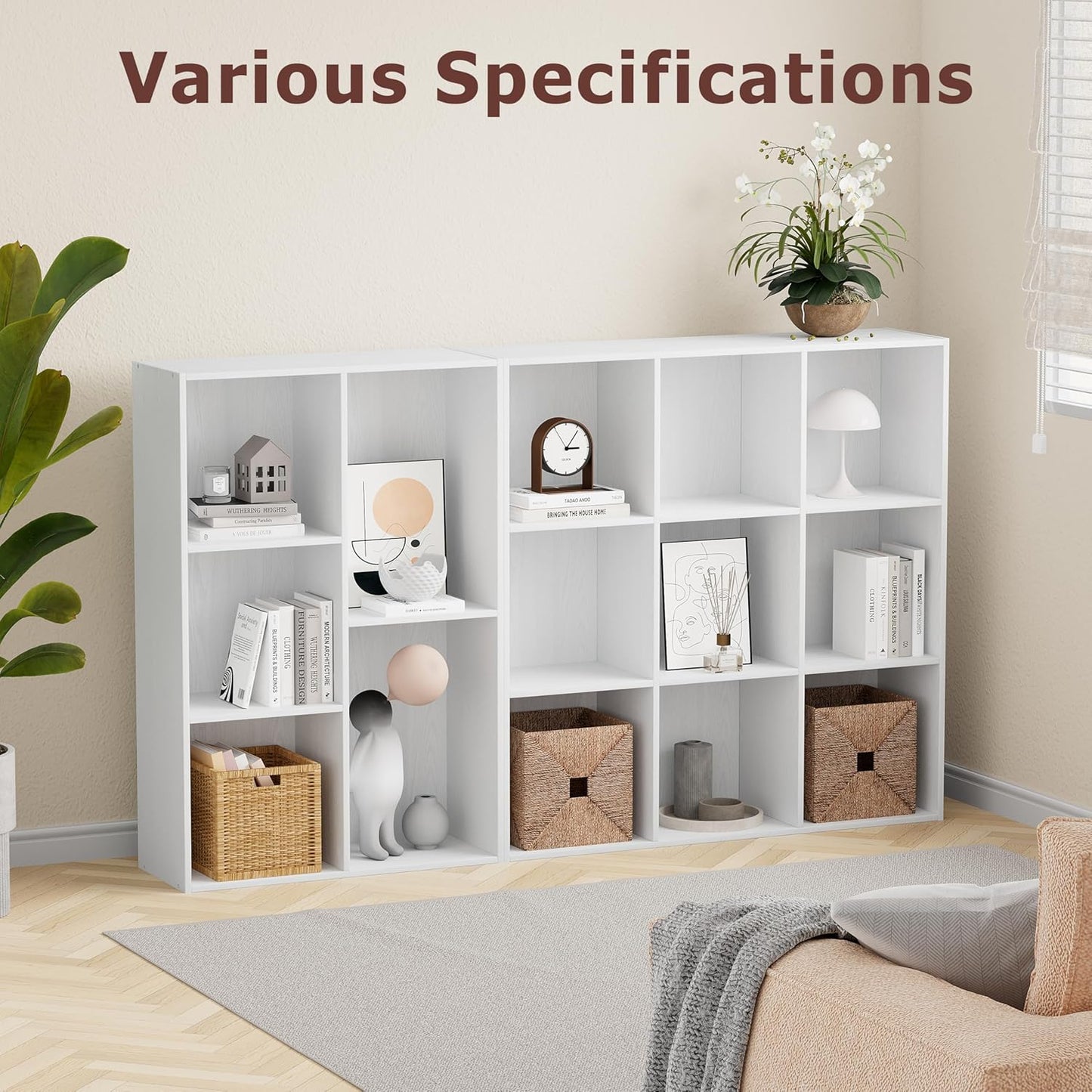 8 Cube Storage Organizer, Wooden Cube Shelves with Closed Back Panel, Reversible Bookcase, Toy Organizers and Storage for Home, Living Room, Kids Room, Office, 35.98" L x 9.45" W x 35.91" H, White