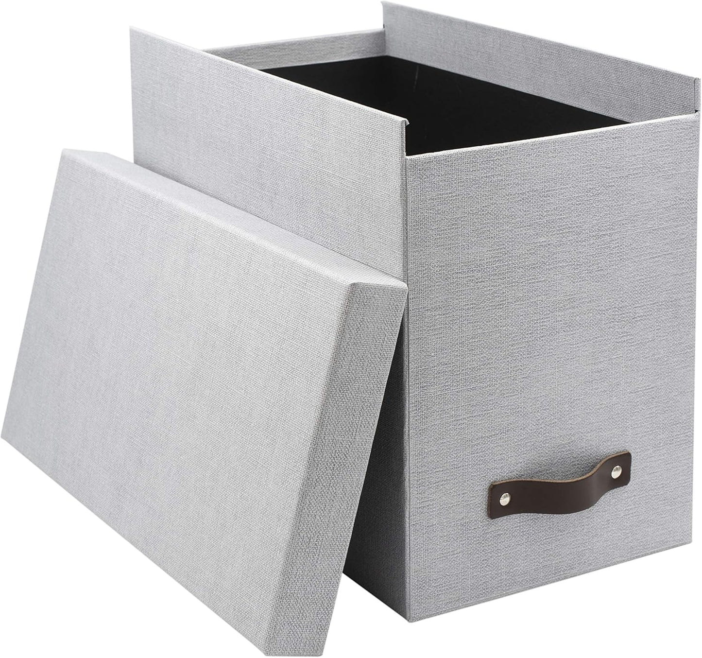 Bigso John Desktop File Box | File Storage Box and Document Organizer for Important Paperwork | Durable Hanging File Box with a Lid and Leather Handle | 7.4’’ x 13’’ x 10.4’’ | Ash