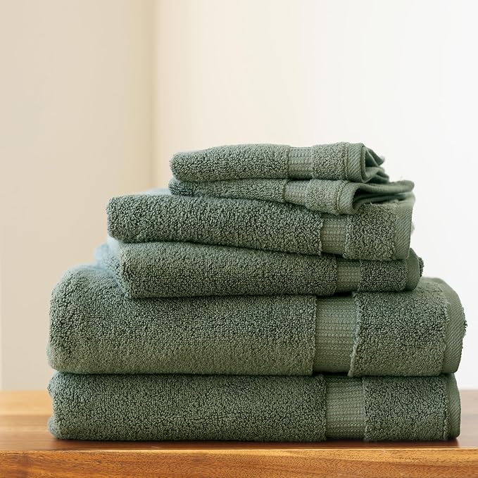 SALBAKOS 100% Turkish Cotton 6-Piece Towel Set | Heirloom Quality Hotel & Spa Collection | Soft, Super Absorbent 2 Washcloth, 2 Hand, 2 Bath Towel Sets | Made in Turkey (Green, 6 Piece Towel Set)