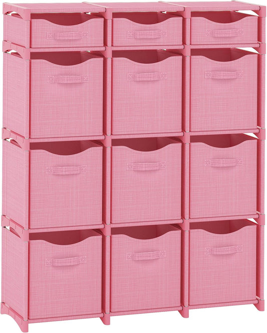 12 Cube Closet Organizers And Storage | Includes All Storage Cube Bins | Easy To Assemble Closet Storage Unit With Drawers | Room Organizer For Clothes, Baby Closet Bedroom, Playroom, Dorm (Pink)