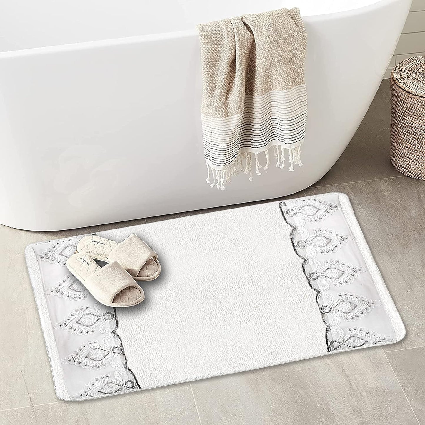Zahari Home Monaco Modern Bathroom Rug Classic Luxury Bath Rug Contemporary Decor Beautiful Bath Shower Tub Décor Unique Design Stylish Bathroom Rug Shower Mat