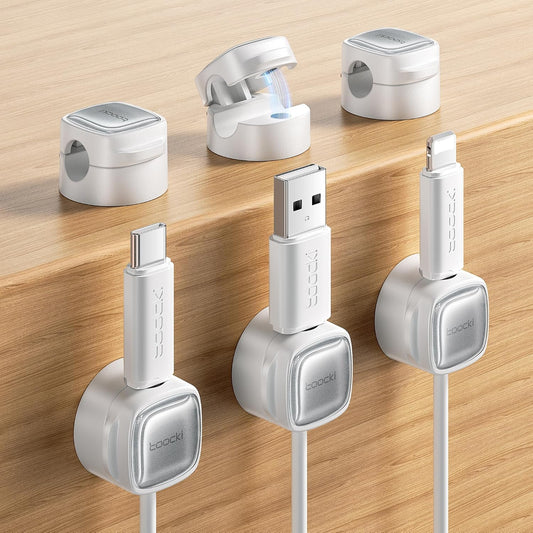 6 Pack Magnetic Cable Clips – Cord Organizer & Holder, Toocki Adhesive Cable Management, Wire Holder for USB Charging Cables, Ideal for Home, Office, Car, Desk, and Nightstand-White