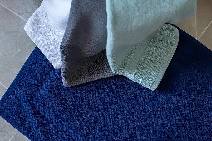 SALBAKOS 100% Turkish Cotton Bath Mat Set 2-Piece - 20x34 inch, Premium Quality Hotel & Spa Collection, Soft, Absorbent, Long Lasting, Durable Bathroom Rugs | Made in Turkey (Navy, 2 Bath Mats)