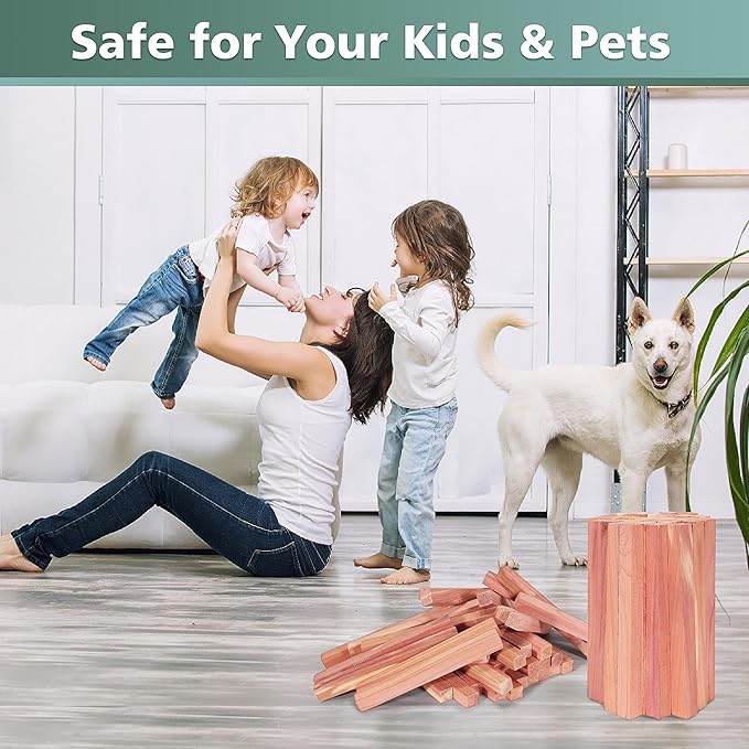 50PCS Cedar Blocks for Clothes Storage, 100% Aromatic Red Cedar Wood Sticks Chips for Closet, Wardrobe, Drawers