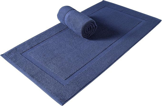 SALBAKOS 100% Turkish Cotton Bath Mat Set 2-Piece - 20x34 inch, Premium Quality Hotel & Spa Collection, Soft, Absorbent, Long Lasting, Durable Bathroom Rugs | Made in Turkey (Navy, 2 Bath Mats)