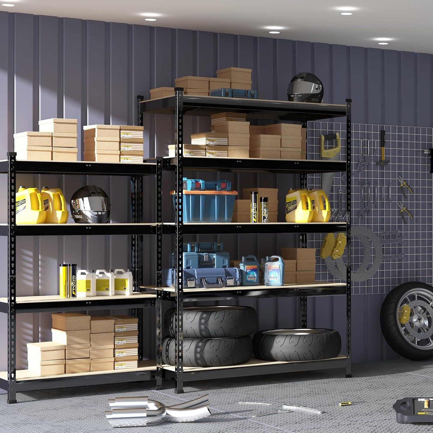 PrimeZone 8 Pack Heavy Duty Storage Shelves - 47" W x 18" D x 71" H 5 Tier Adjustable Garage Storage Shelving, Metal Storage Utility Rack Shelf Unit for Warehouse Pantry Closet Kitchen, Black