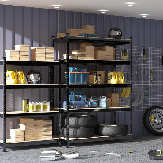 PrimeZone 10 Pack Heavy Duty Storage Shelves - 47" W x 18" D x 71" H 5 Tier Adjustable Garage Storage Shelving, Metal Storage Utility Rack Shelf Unit for Warehouse Pantry Closet Kitchen, Black