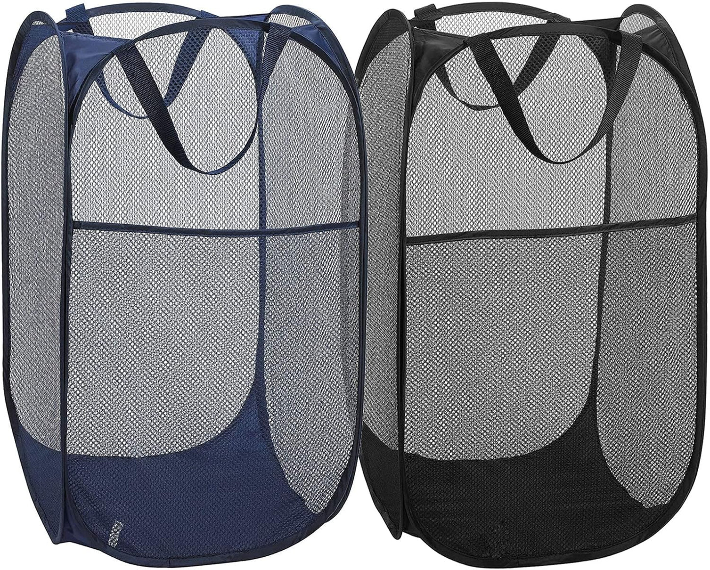2 Pack Foldable Mesh Popup Laundry Hamper,Laundry Basket Easy to Open and Fold for Dorm,Travel, College Dorms, and More (Black and blue)…