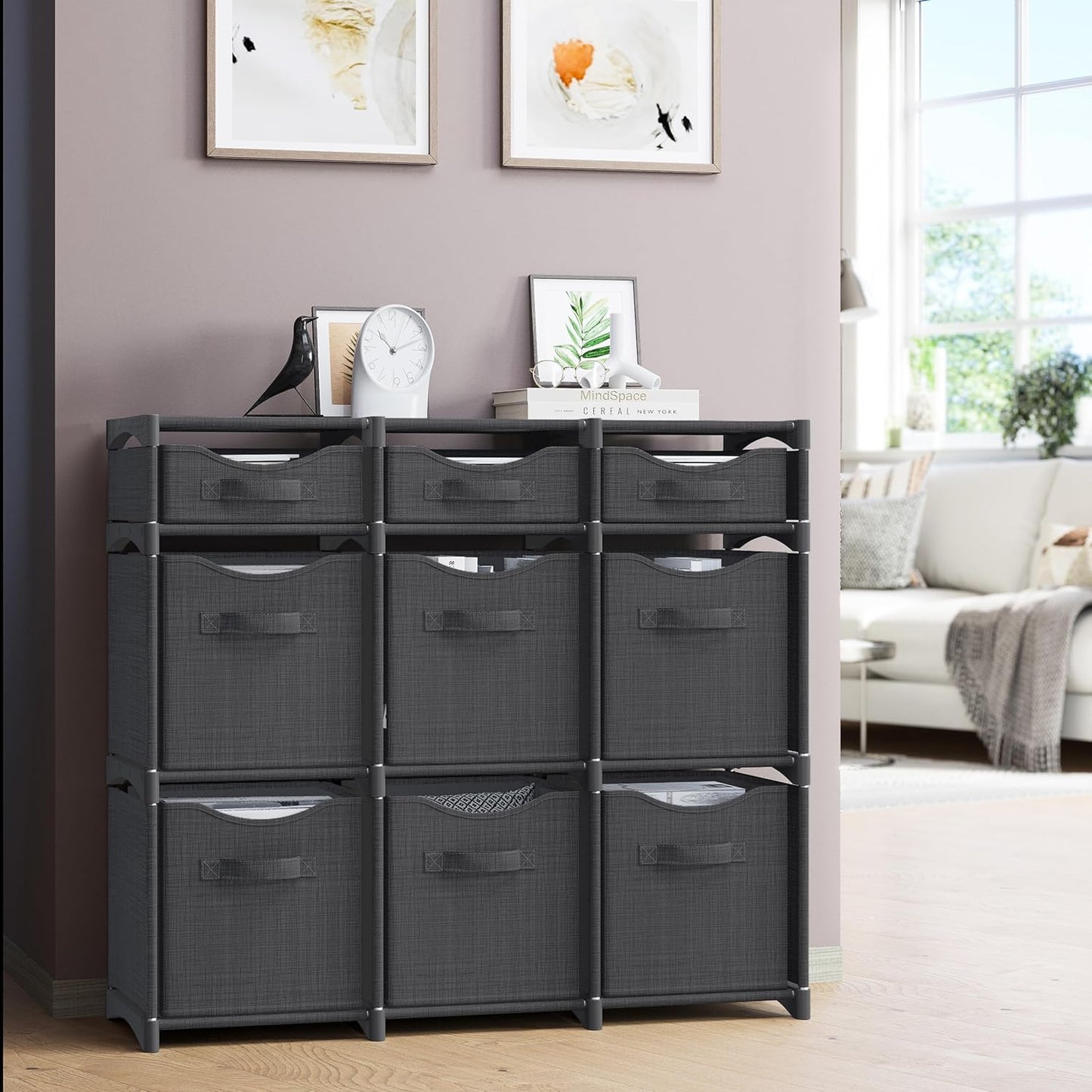 9 Cube Closet Organizers And Storage | Includes All Storage Cube Bins | Easy To Assemble Closet Storage Unit With Drawers | Room Organizer For Clothes, Baby Closet Bedroom, Playroom, Dorm (Dark Grey)
