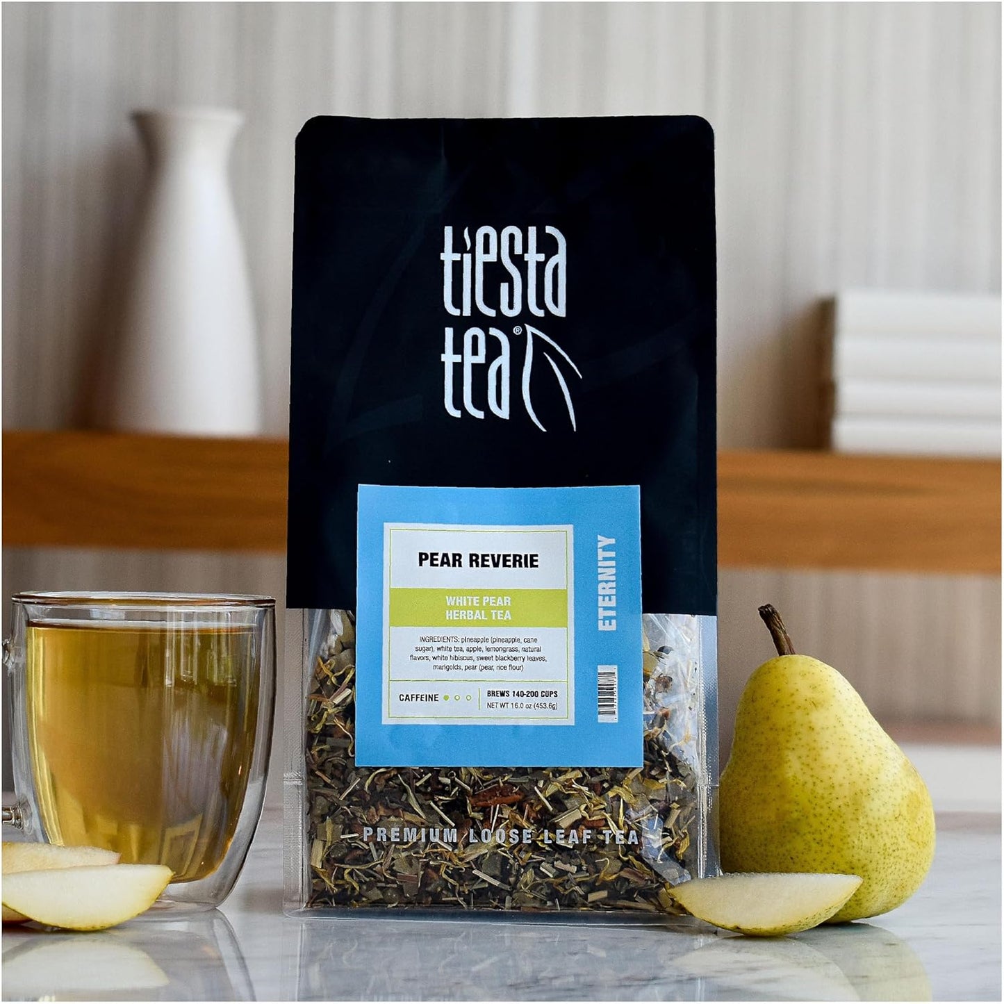 Tiesta Tea - Pear Reverie Tea, Loose Leaf, White Pear Herbal Tea, Premium Low Caffeine Tea Blend, Make Hot or Iced & Up to 200 Cups, 16 oz Resealable Bulk Pouch