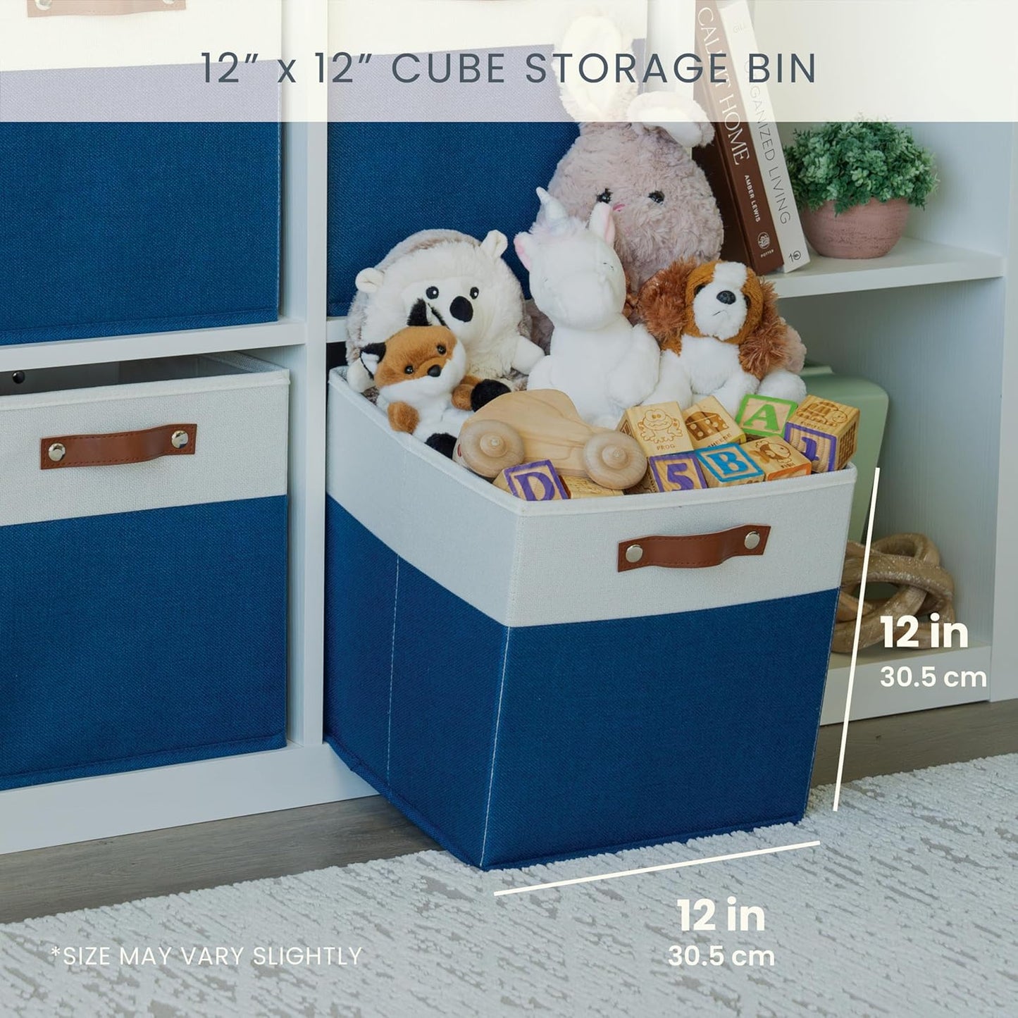 OrganiHaus 12" x 12" x 12" Fabric Cube Storage Bins - Set of 4, Cube Fabric Organizer Bins with Vegan Handles, Kallax Storage Cubes, 12 Inch Cubic Baskets for Shelves - Navy Blue