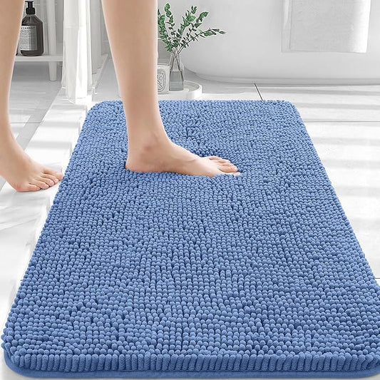 OLANLY Bathroom Rugs 36x24, Extra Soft Absorbent Chenille Bath Rugs, Rubber Backing Quick Dry, Machine Washable Bath Mats for Bathroom Floor, Tub and Shower, Home Decor Accessories, Cornflower Blue