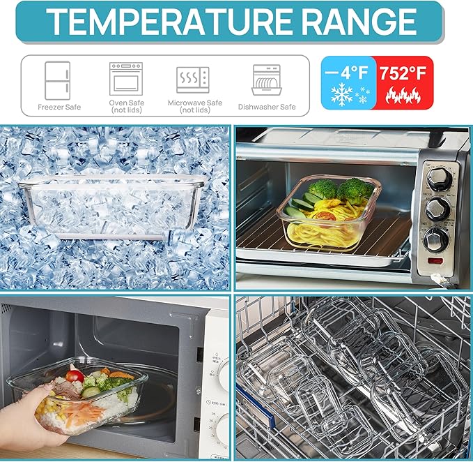 Vtopmart Glass Storage Containers with Lids, Meal Prep Food Container Sets, Lunch Box with Snap Airtight Lid for Microwave, Oven, Freezer and Dishwasher (5pack 36oz)