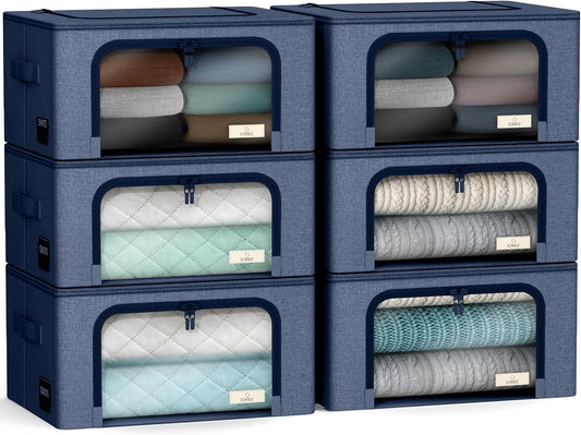Sorbus Storage Bins with Metal Frame - Stackable & Foldable Clothes Organizer Bags - Oxford Fabric Storage Containers with Large Clear Window & Carry Handles, Bedroom Organization for Bedding & Linen