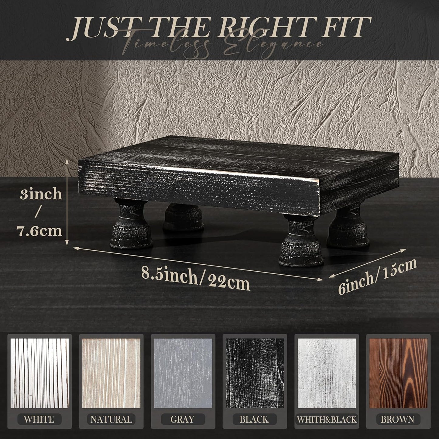 EOSAHR Stylish Pine Wood Risers for Decor for Kitchen Sink & Small Vanity - Risers Display Stands for Home Decor - Chic Sponge Holder & Bathroom Organizer (Black, 8.5")