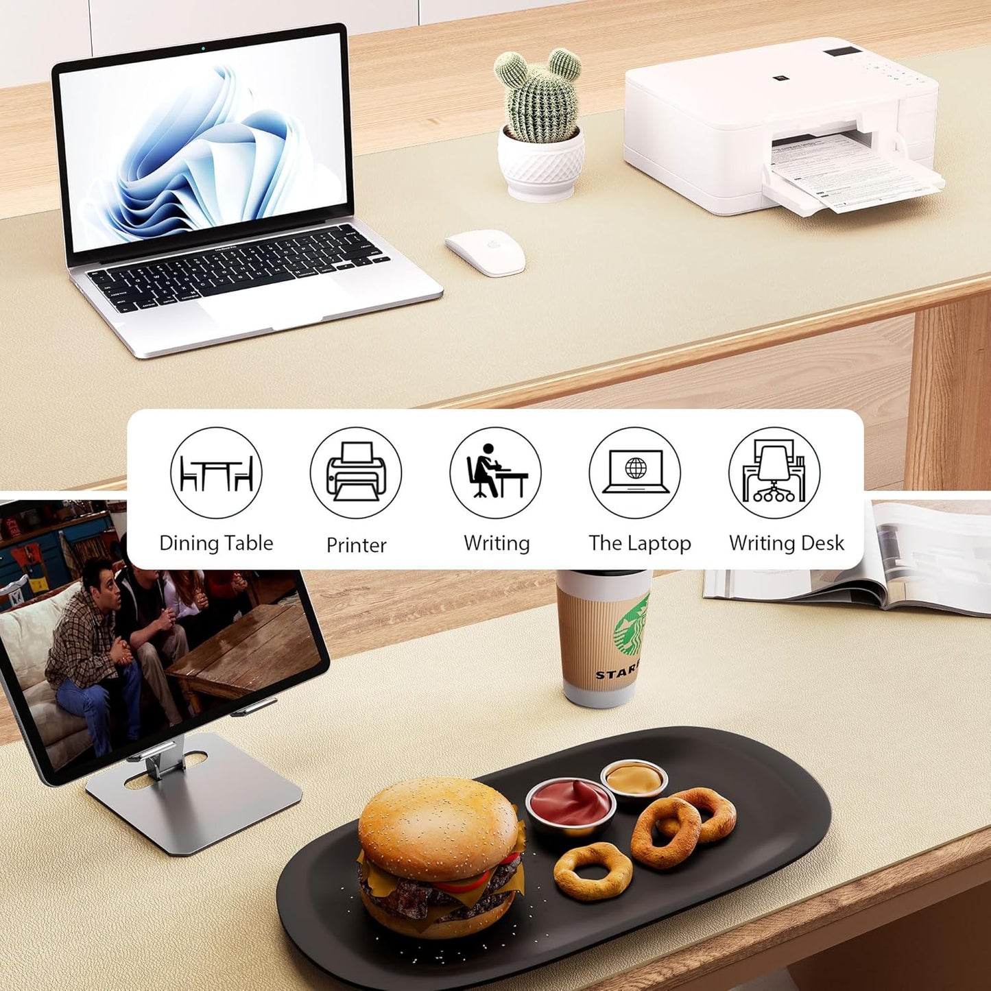 Aothia Leather Desk Pad Protector, Office Desk Mat, Large Mouse Pad, Laptop Desk Pad, Non-Slip PU Leather Desk Blotter, Waterproof Desk Writing Pad for Office and Home (Beige, 55" x 24")