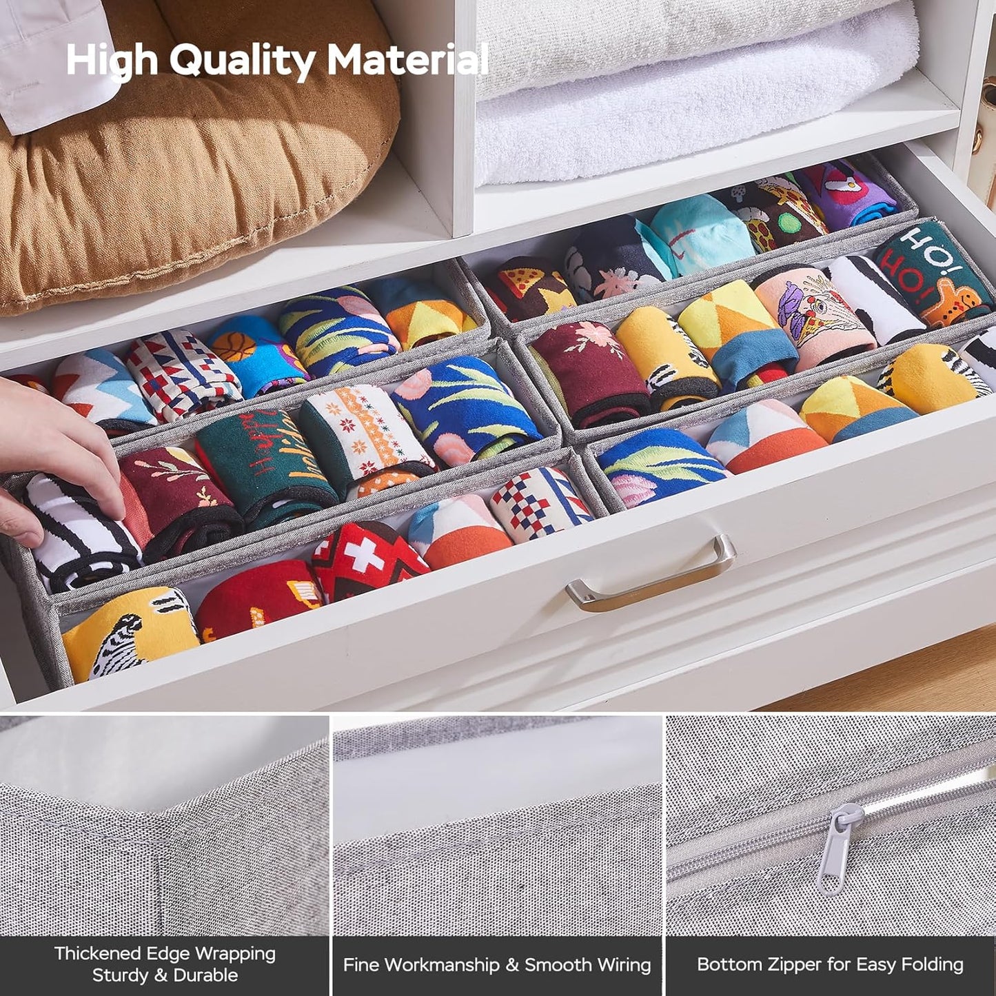 MURRI&MURRDI Mini Foldable Clothes Drawer Organizer 6 Pcs, Narrow Fabric Drawer Organizer for Nursery, Small Dresser Storage Bins for Clothing Sock Underwear Bra Belt Tie Scarves, Gray