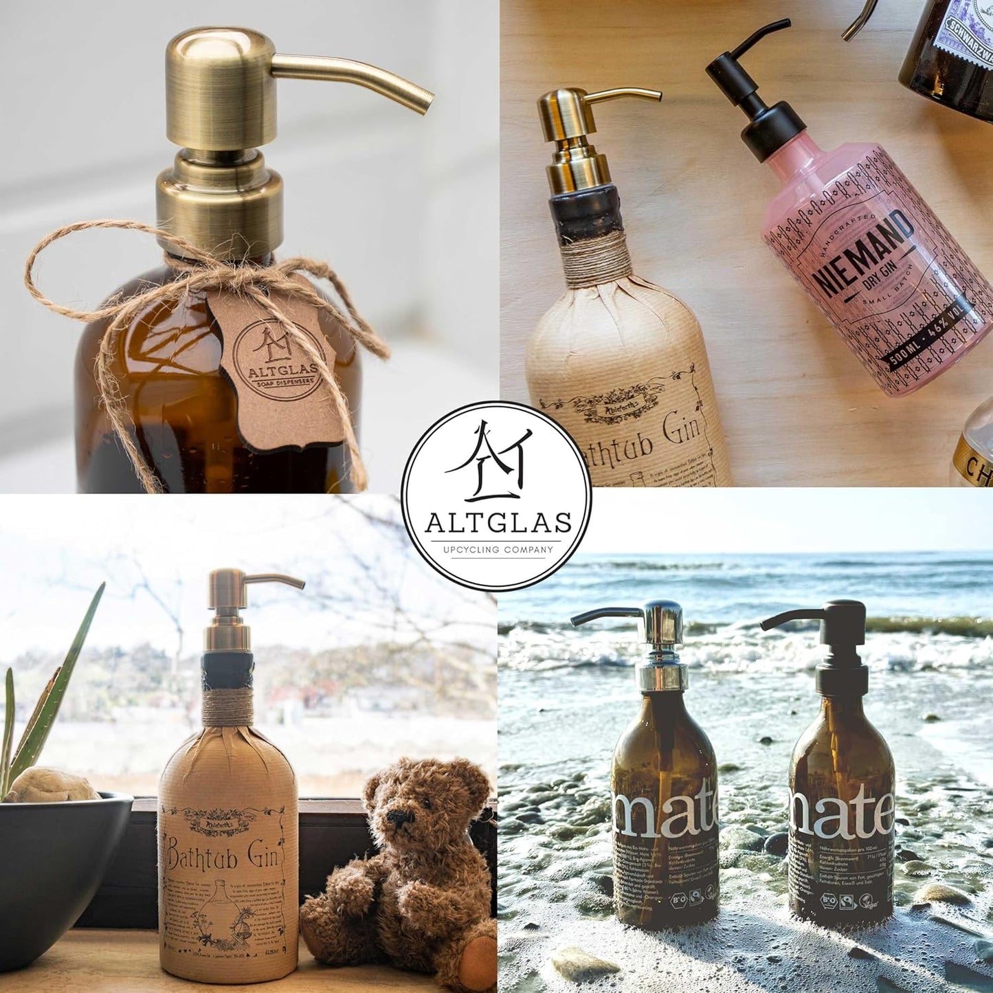 ALTGLAS Stainless Steel Soap Pump 'Zagreb' as Replacement for Liquid Hand Soap Dispensers and Bottle Upcycling (Vintage Brass) - Fits e.g. Jack Bottle