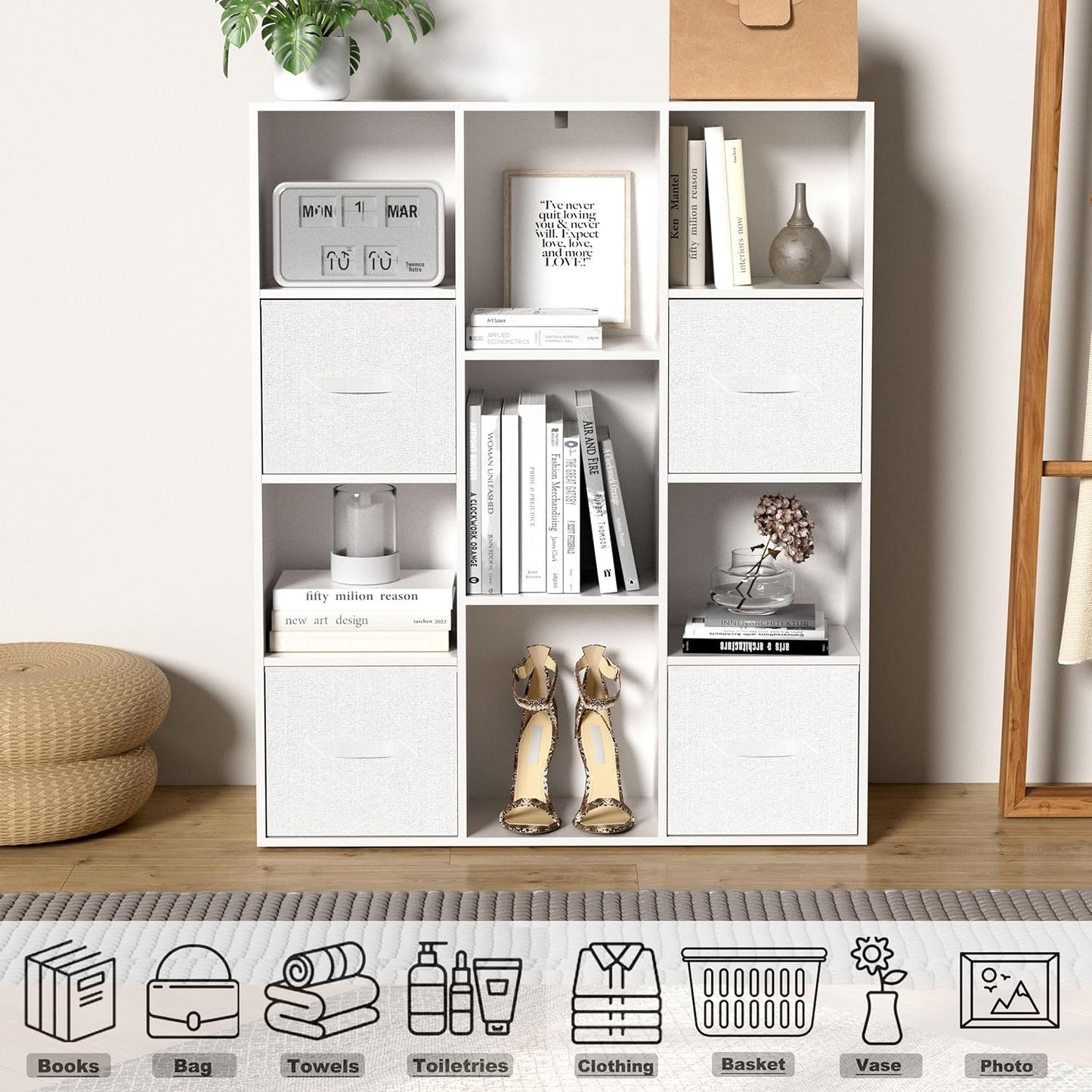 VAFHYLISS Cube Bookshelf, White Wooden Cube Storage Organizer, Freestanding Book Shelf,Cubby Shelf, Perfect Shelves for Bedroom, Kids Room, Closet, Classroom & Office (11-Cube)