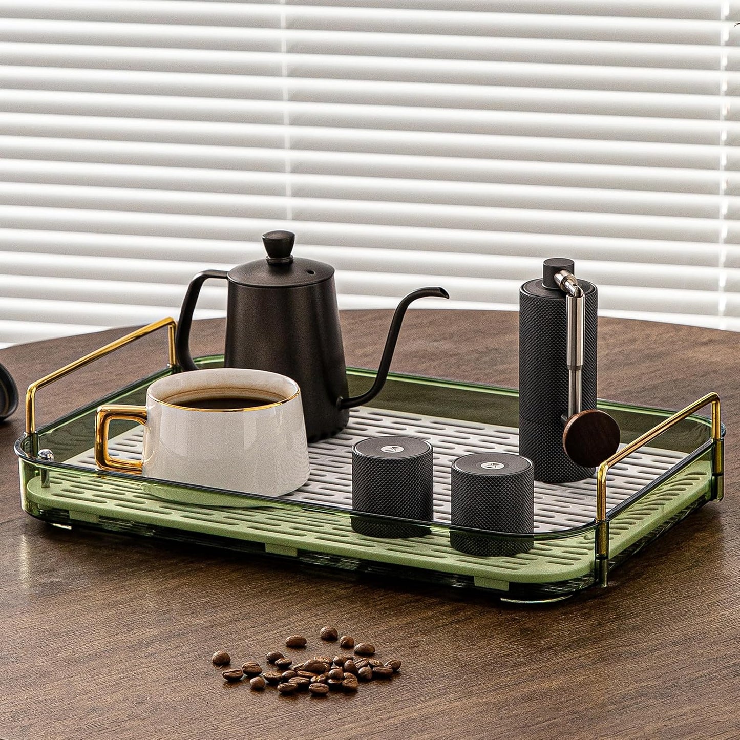 Coffee Bar Accessories, Station Organizers,Large Capacity Storage with Drain Board,Whisky Tray,Mug Tea Cup Holder Coffee Bar Organizer, Retro Green