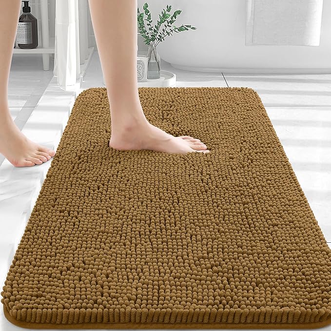OLANLY Bathroom Rugs 30x20, Extra Soft Absorbent Chenille Bath Rugs, Rubber Backing Quick Dry, Machine Washable Bath Mats for Bathroom Floor, Tub and Shower, Home Decor Accessories, Ochre