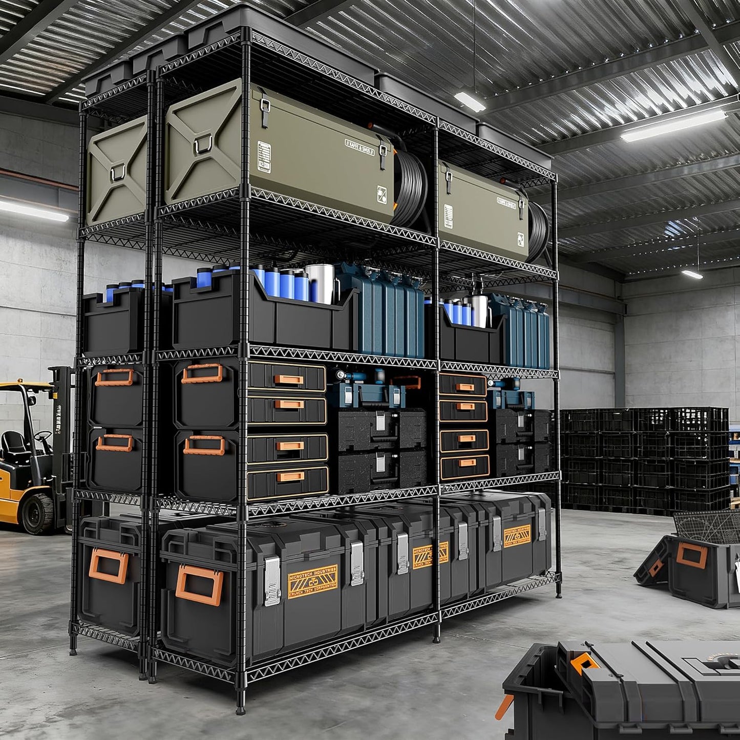 5 Tiers Storage Shelves Load 1500LBS, Metal Shelving Wire Metal Shelving Unit Shelves for Storage Adjustable Garage Shelving for Pantry Kitchen Garage Black 15.8" D x 33.5" W x 70.5" H