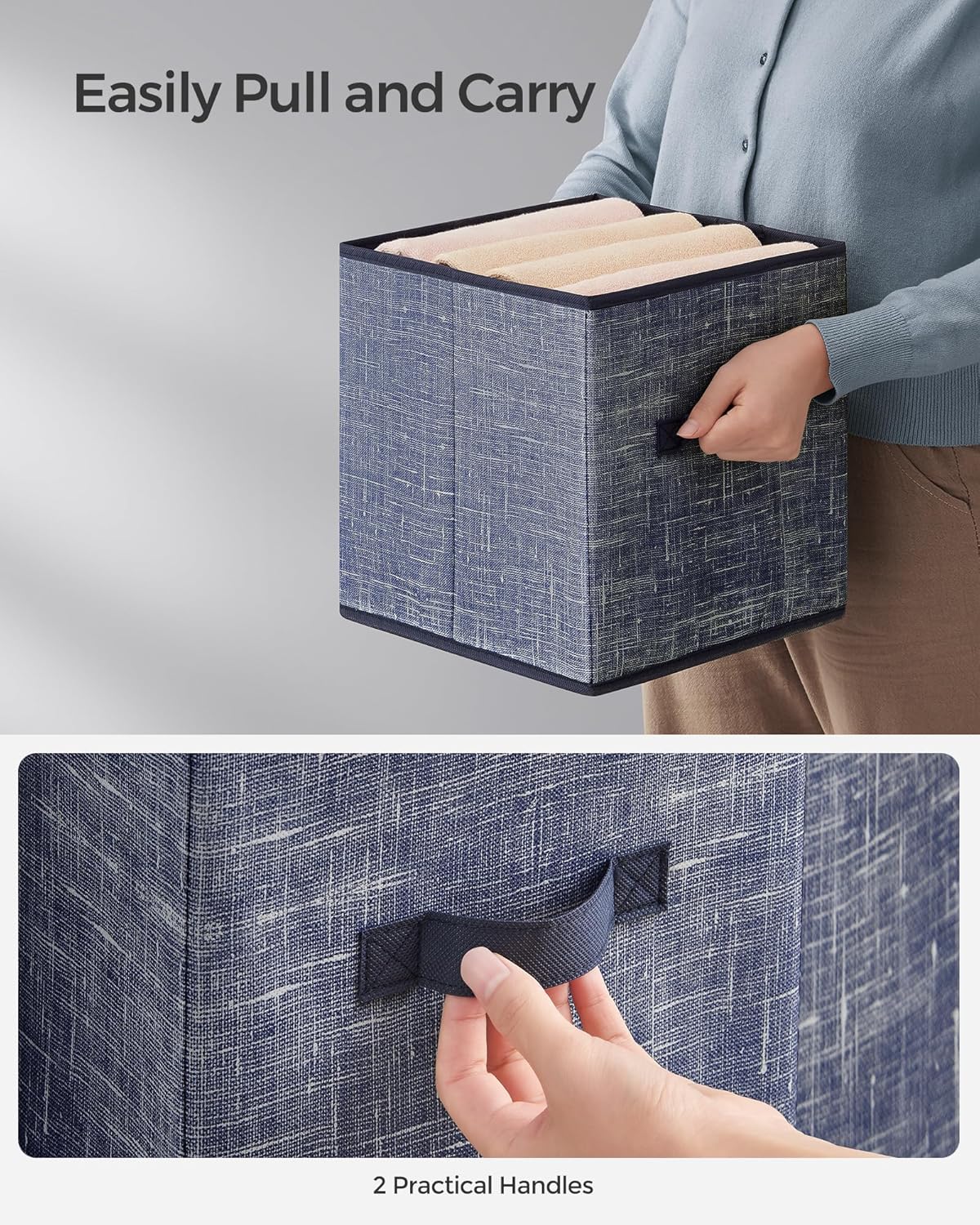 SONGMICS Storage Cubes, 10.2 x 10.2 x 11 Inches Non-Woven Fabric Bins with Double Handles, Set of 8, Closet Organizers for Shelves, Foldable, for Clothes, Misty Blue UROB826I01