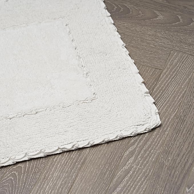 Laura Ashley Ruffle Border White 27"x 45" 100% Cotton Bath Rug